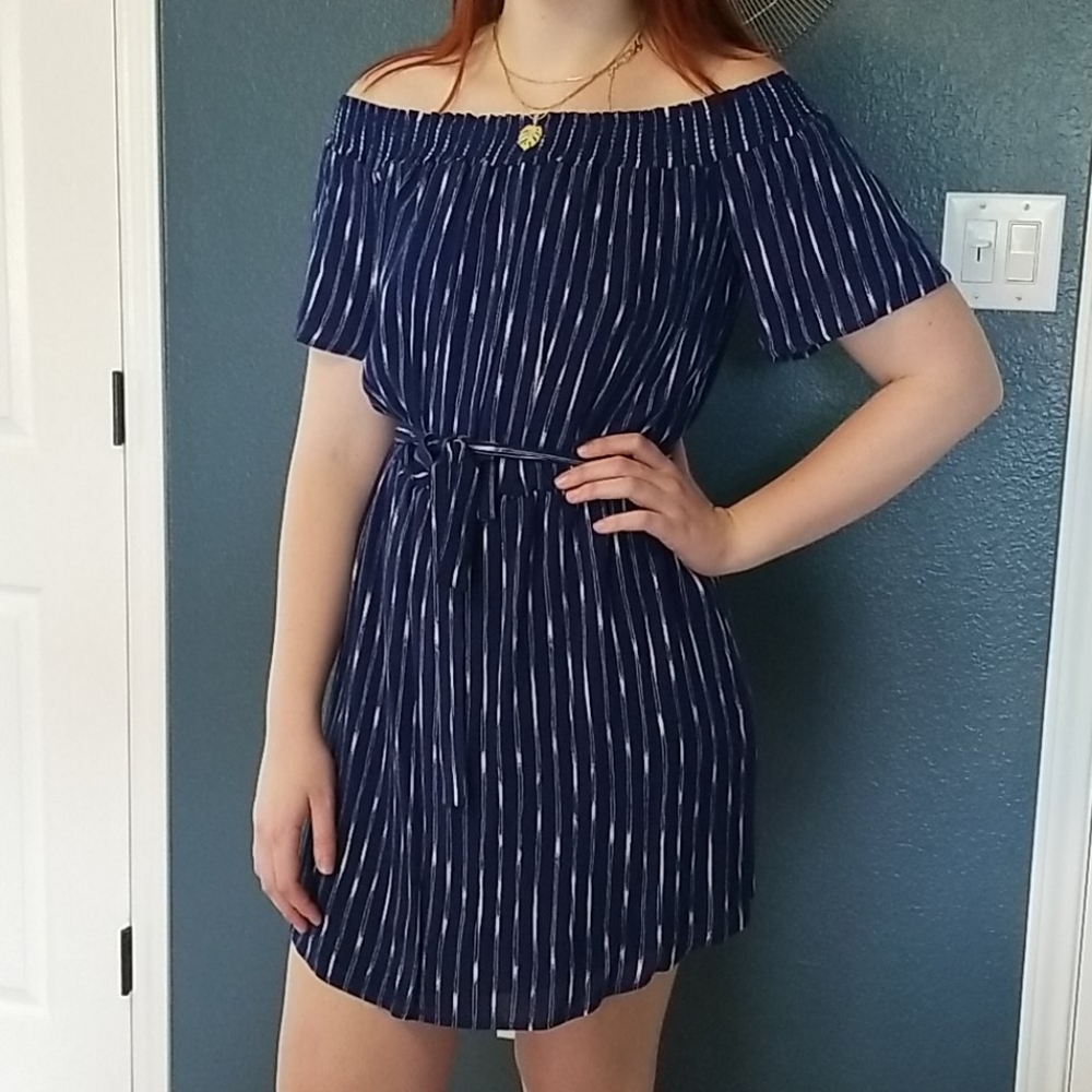Off the shoulder blue dress
